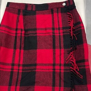 Plaid Red and Black Women's Skirt vintage, button waist with elastic back